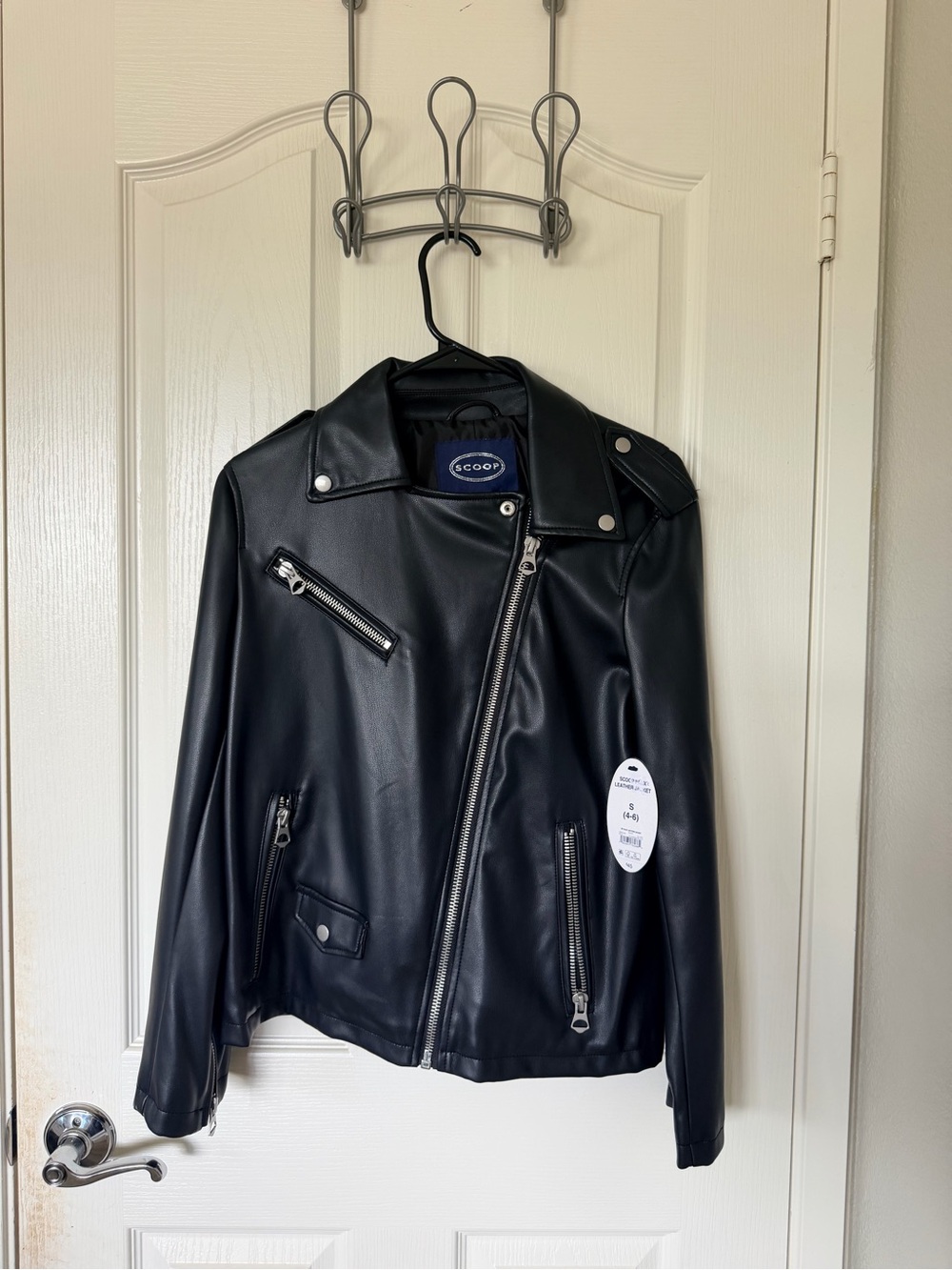 Scoop Black Faux Leather Asymmetric Moto Jacket